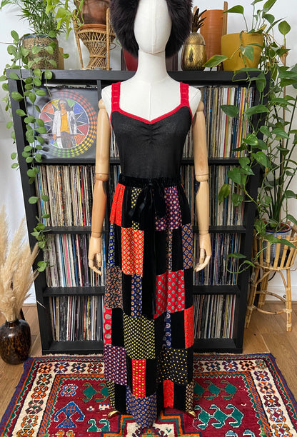 Vintage 1970s Mr Hank Velvet Patchwork Maxi Skirt