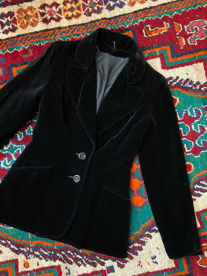 Vintage 1970s Black Velvet Blazer