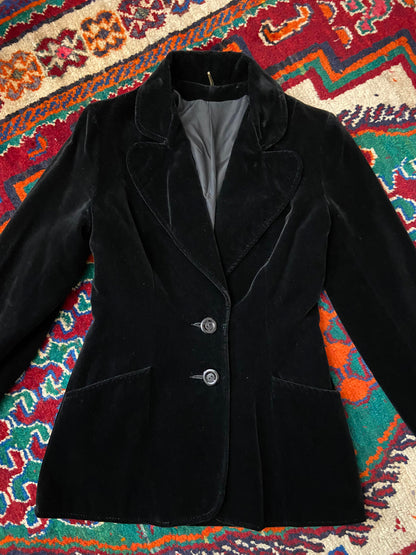 Vintage 1970s Black Velvet Blazer