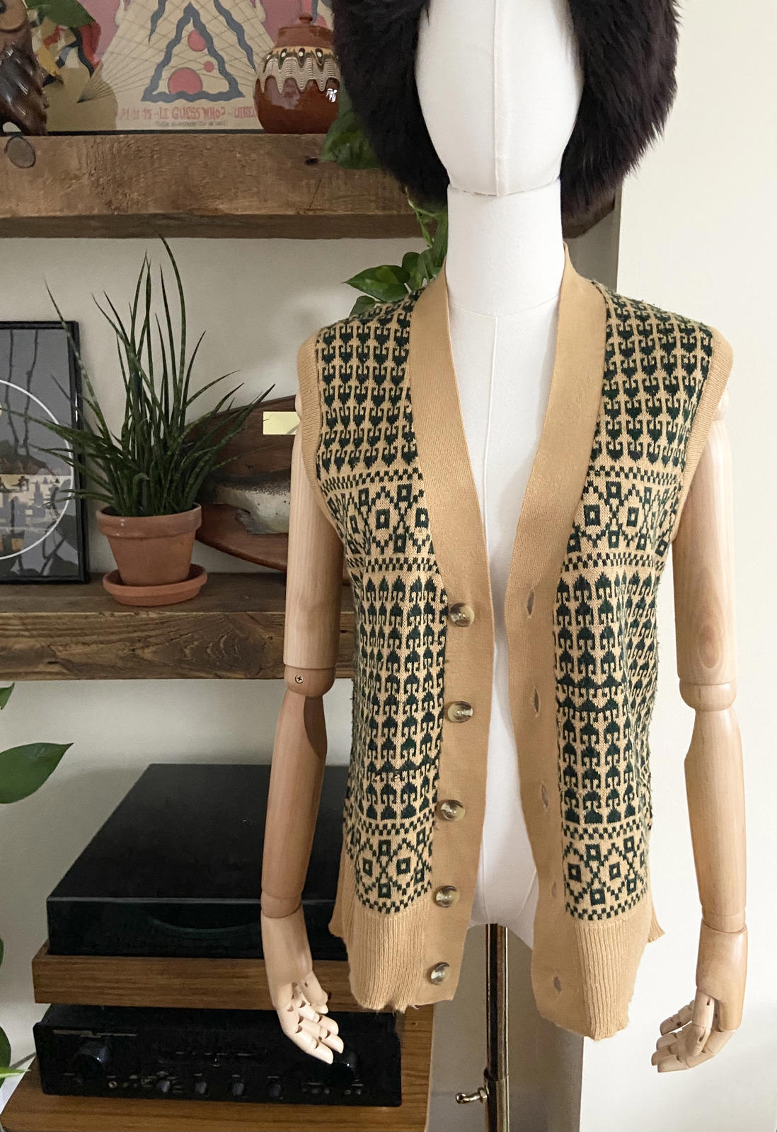 Vintage 1960s Beige Green Tank Top