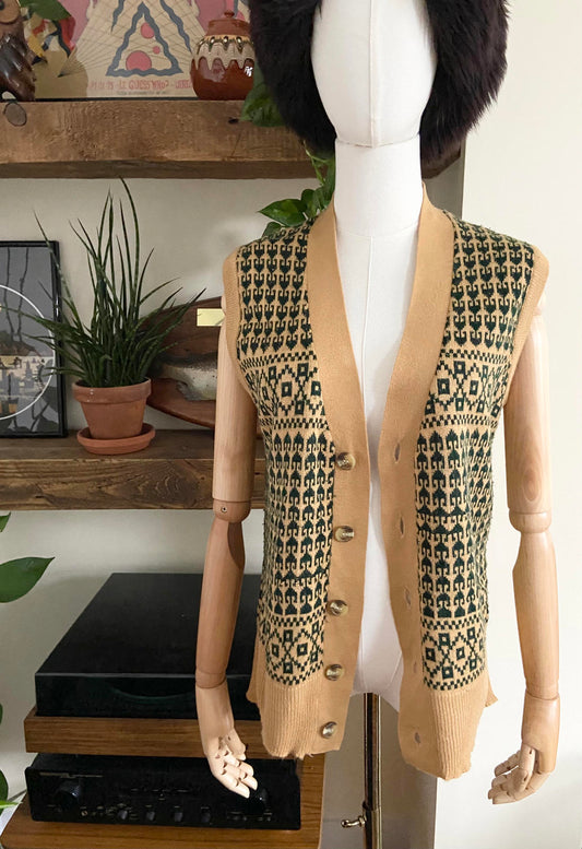 Vintage 1960s Beige Green Tank Top