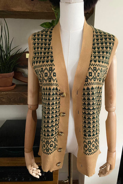 Vintage 1960s Beige Green Tank Top