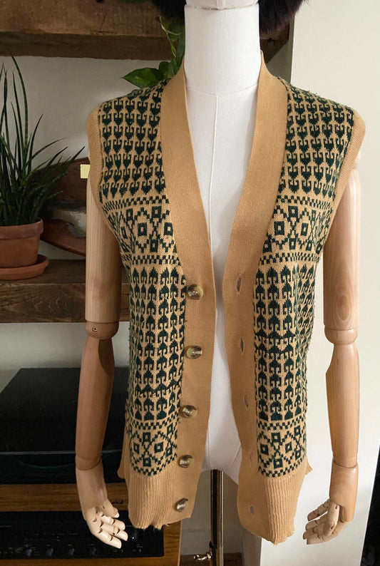 Vintage 1960s Beige Green Tank Top