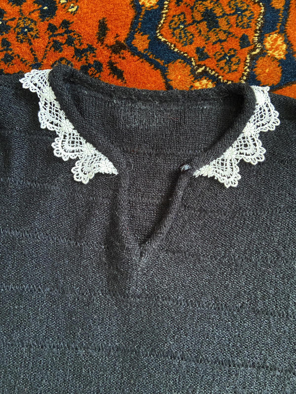 Vintage 1980s Black Lace Trim Jumper