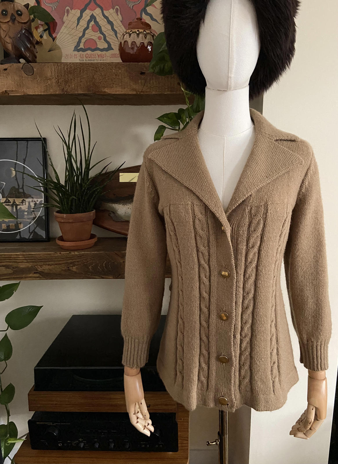 Vintage Beige Cable Knit Cardigan