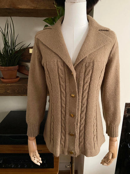 Vintage 1980s Beige Cable Knit Cardigan