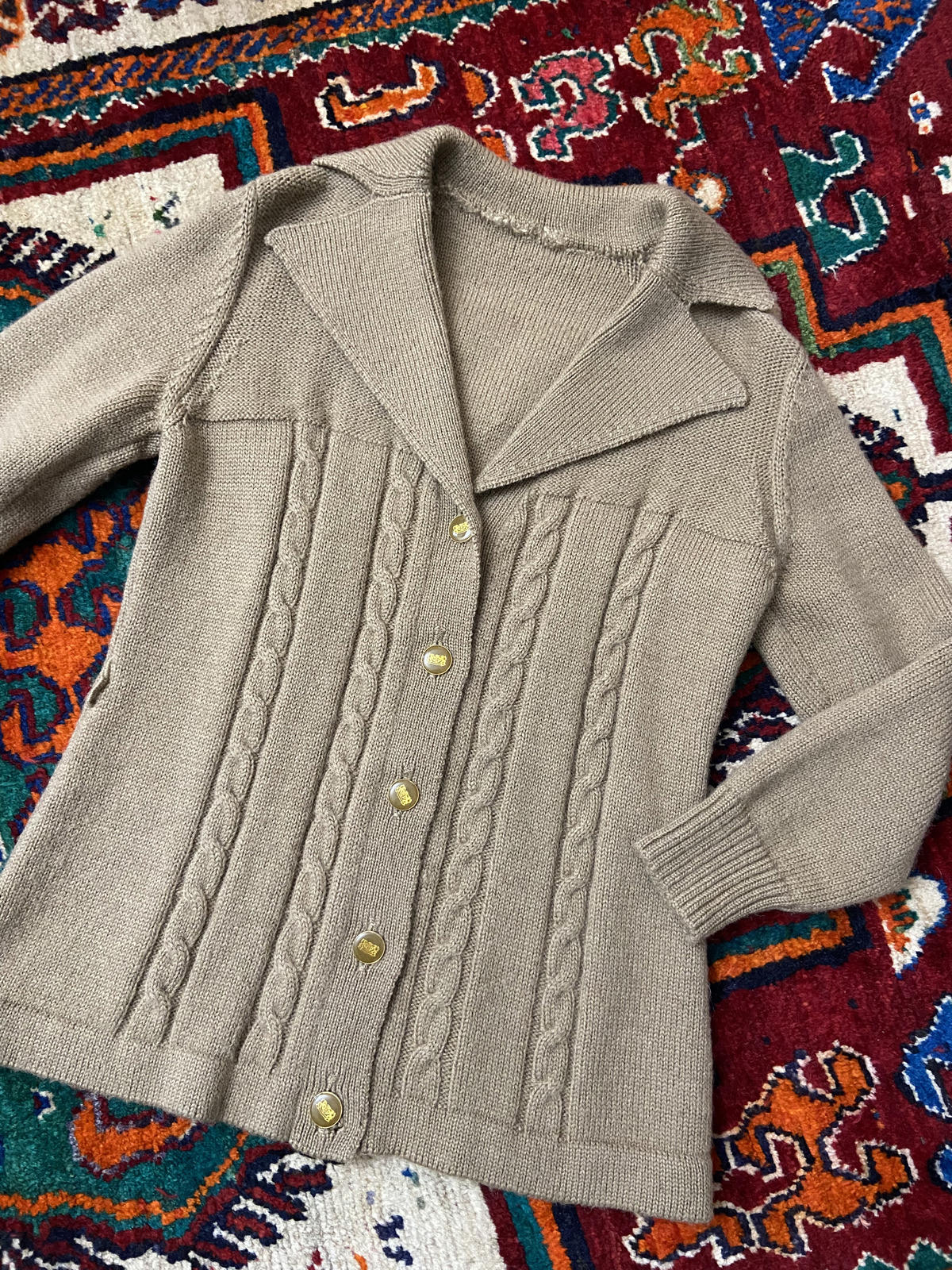 Vintage 1980s Beige Cable Knit Cardigan