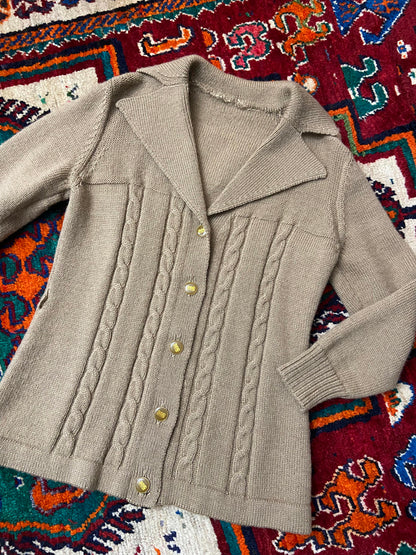 Vintage 1980s Beige Cable Knit Cardigan