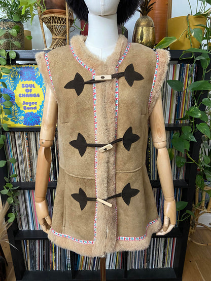 Vintage 1970s Suede Embroidered Trim Vest