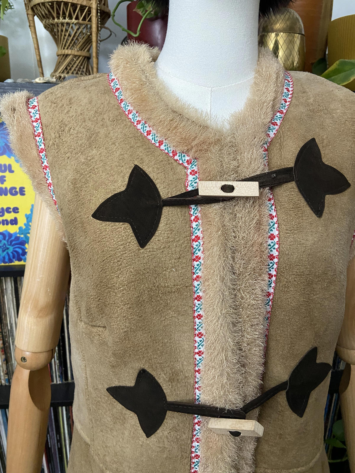 Vintage 1970s Suede Embroidered Trim Vest
