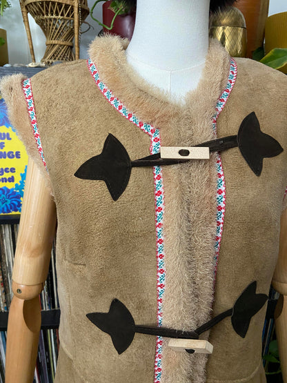 Vintage 1970s Suede Embroidered Trim Vest