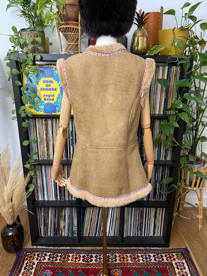 Vintage 1970s Suede Embroidered Trim Vest