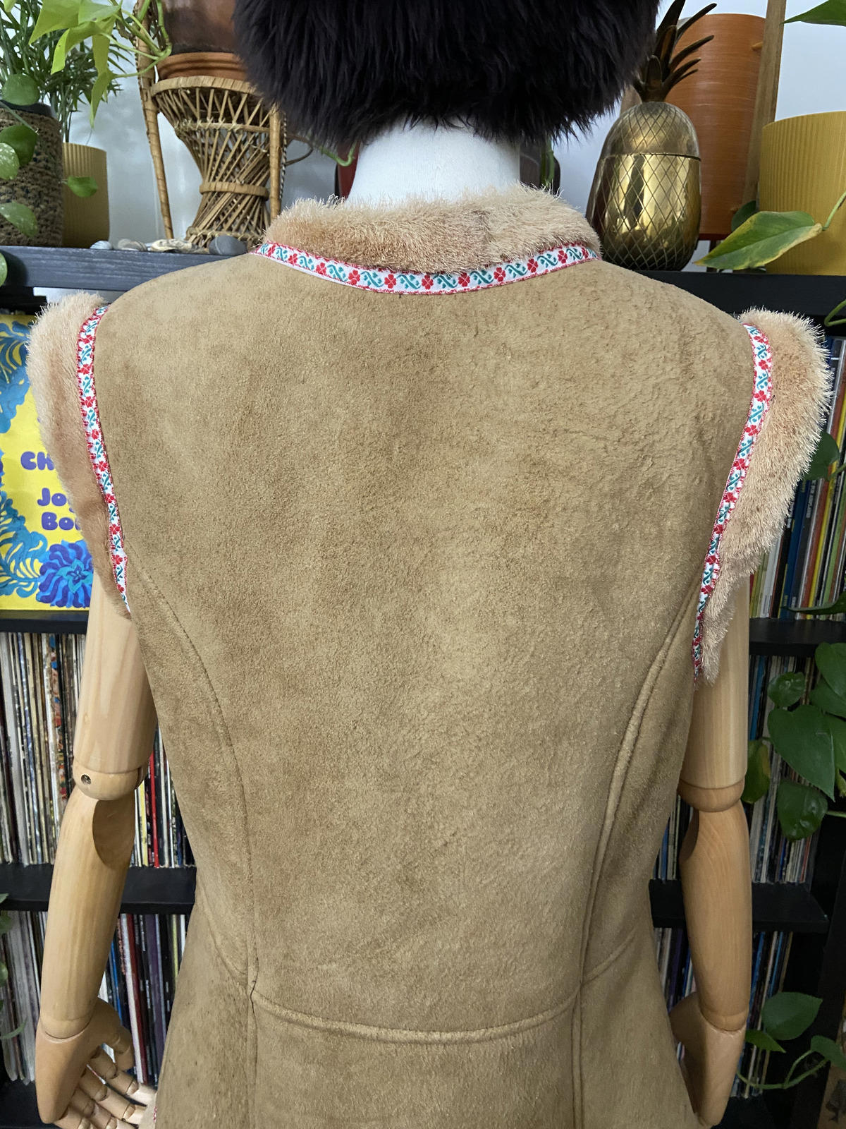Vintage 1970s Suede Embroidered Trim Vest