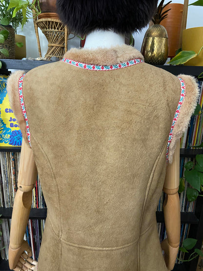 Vintage 1970s Suede Embroidered Trim Vest