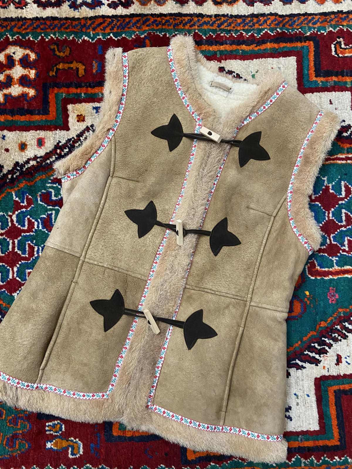 Vintage 1970s Suede Embroidered Trim Vest