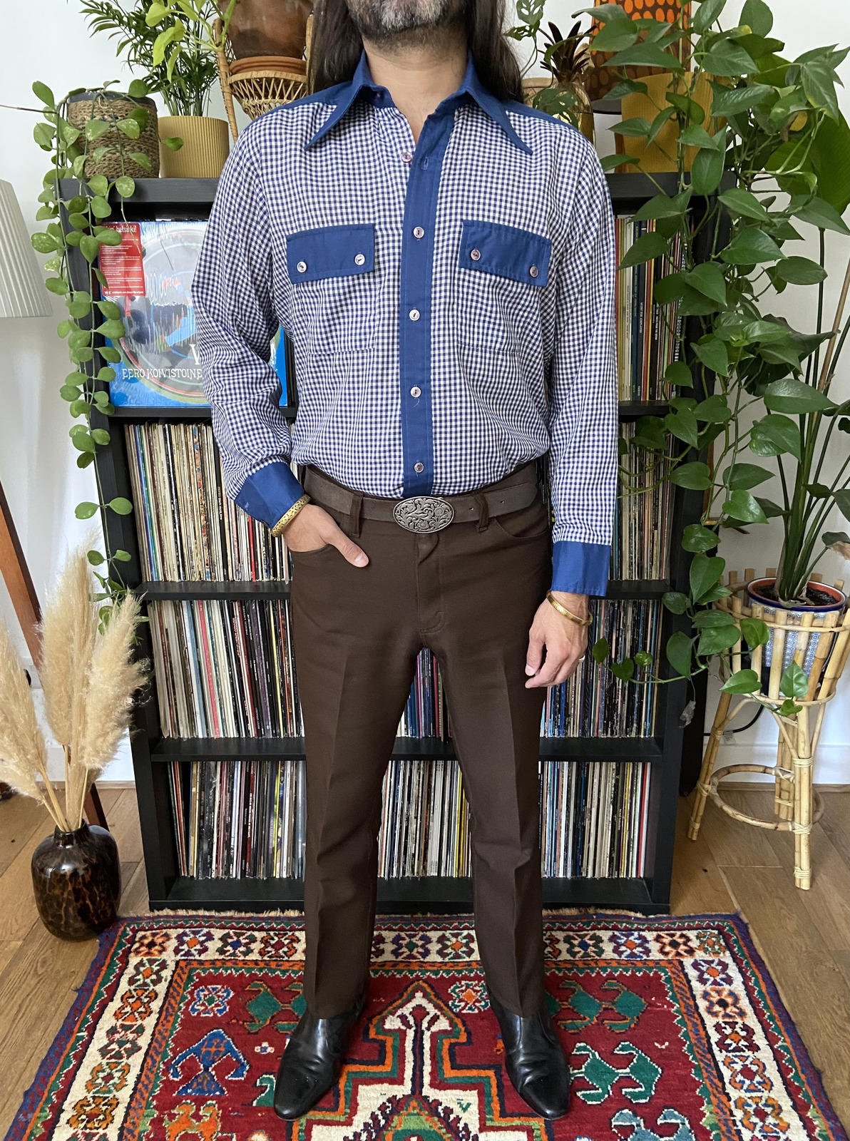 Vintage 1970s Western Dagger Collar Gingham Shirt