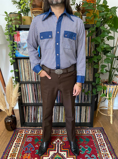 Vintage 1970s Western Dagger Collar Gingham Shirt
