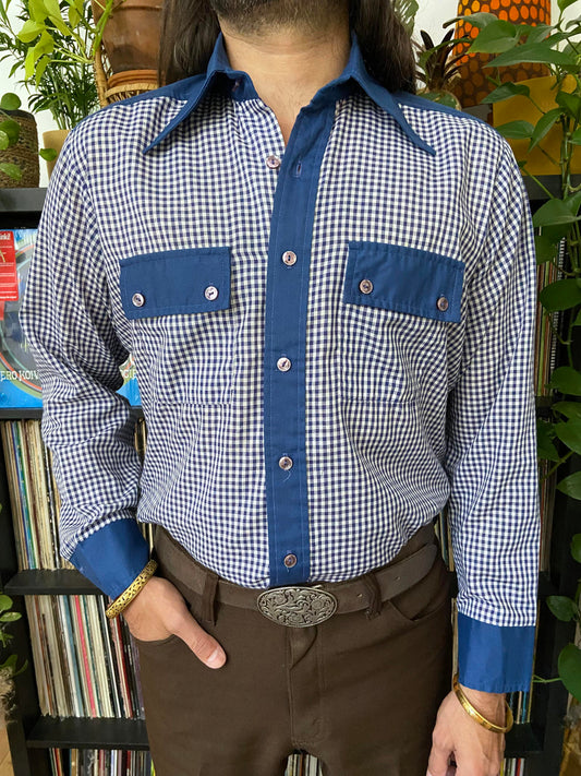 Vintage 1970s Western Dagger Collar Gingham Shirt