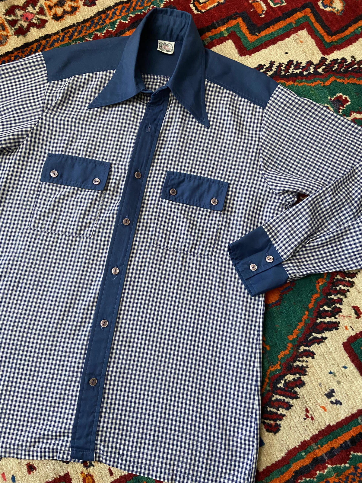 Vintage 1970s Western Dagger Collar Gingham Shirt