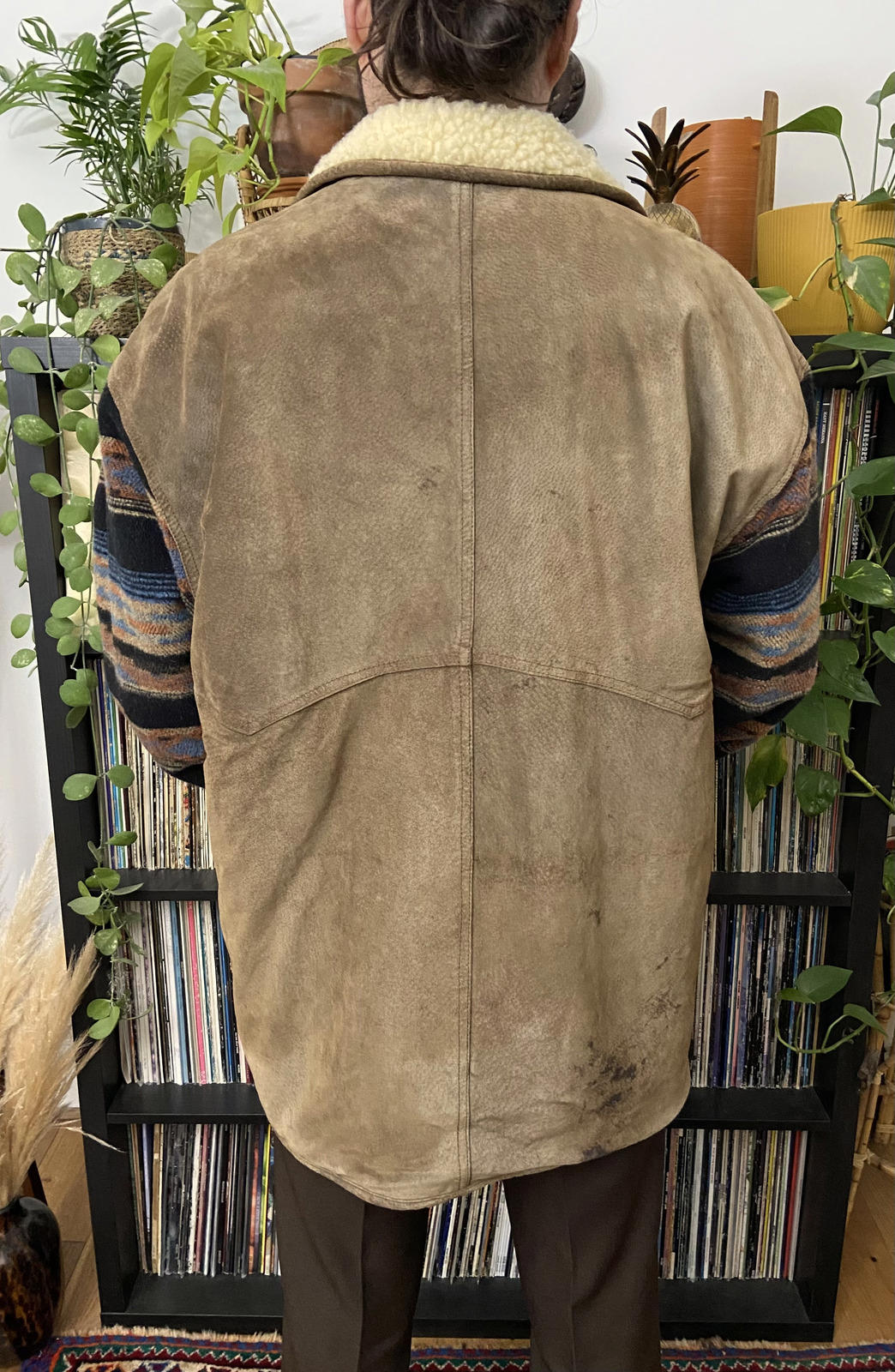 Vintage Suede & Wool Aztec Patterned Sherpa Jacket