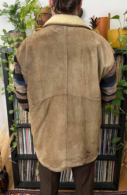 Vintage Suede & Wool Aztec Patterned Sherpa Jacket
