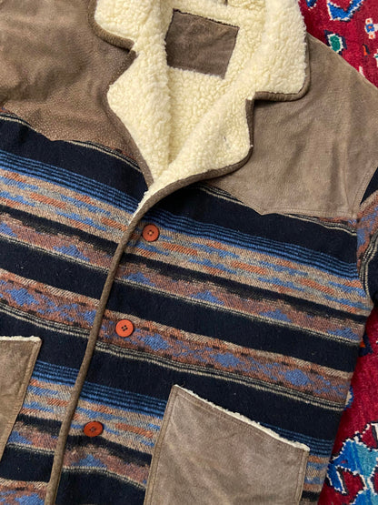 Vintage Suede & Wool Aztec Patterned Sherpa Jacket