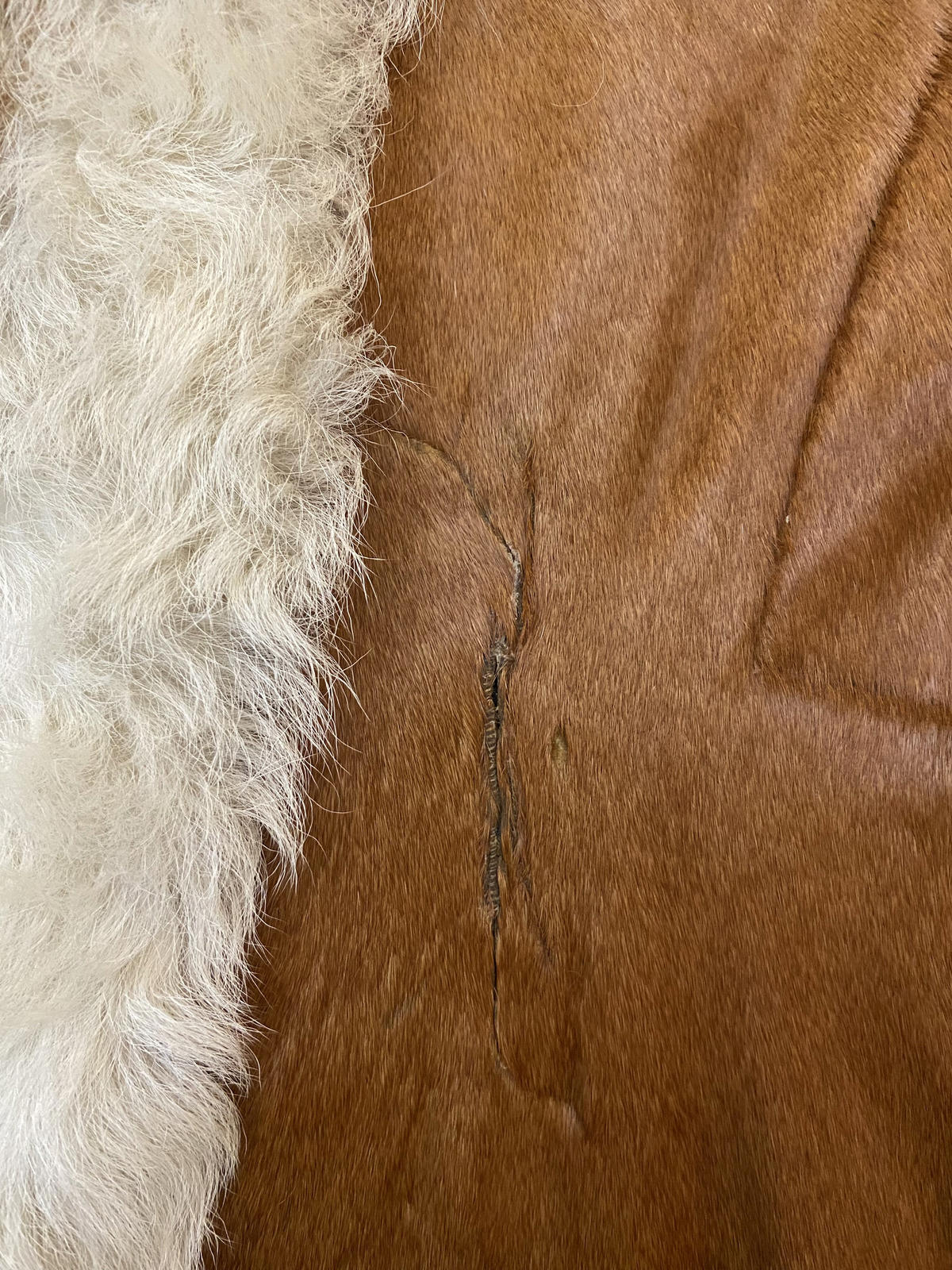 Vintage 1970s Tan Cowhide Hooded Afghan Coat