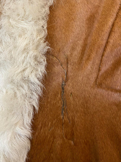 Vintage 1970s Tan Cowhide Hooded Afghan Coat