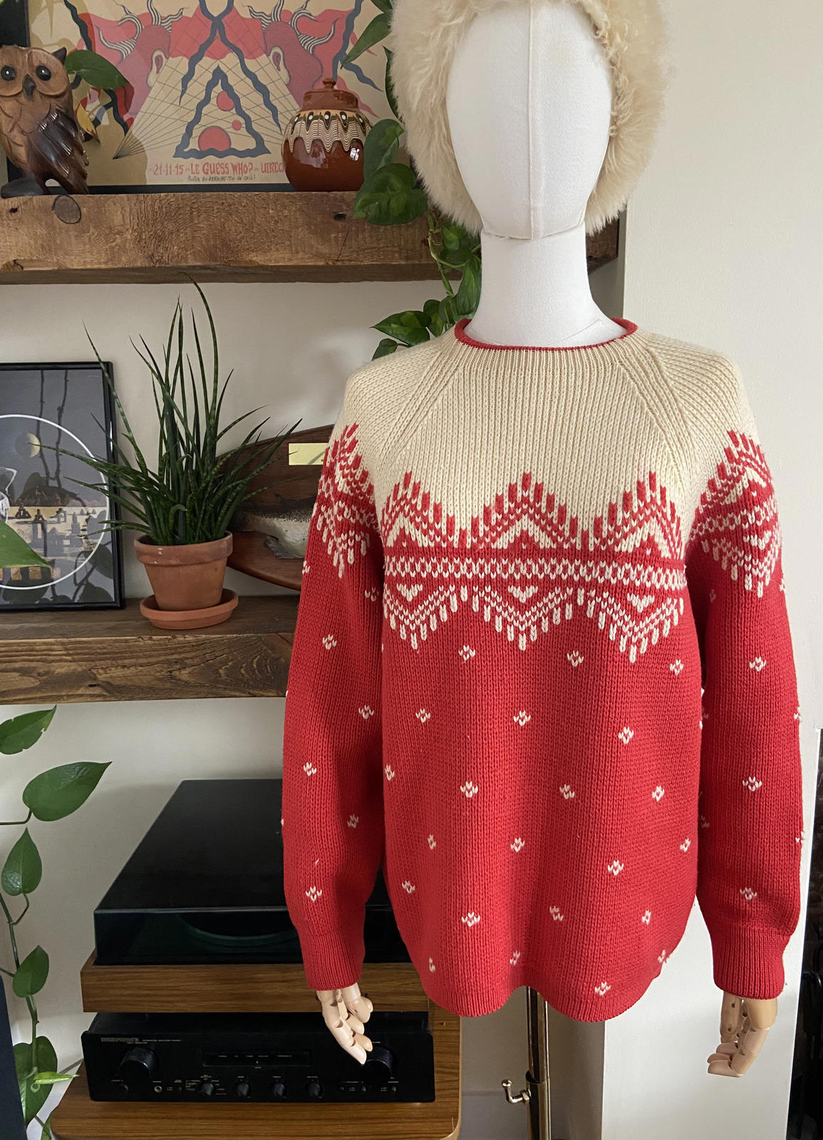 Vintage Red Cream Fair Isle Jumper