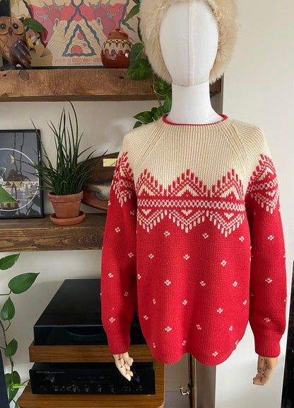 Vintage Red Cream Fair Isle Jumper