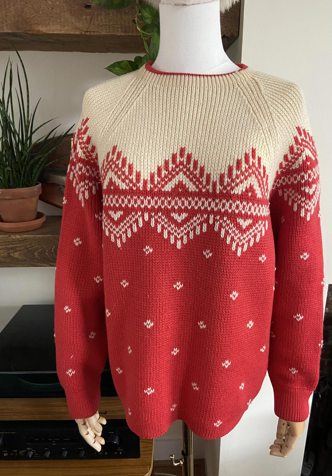 Vintage Red Cream Fair Isle Jumper