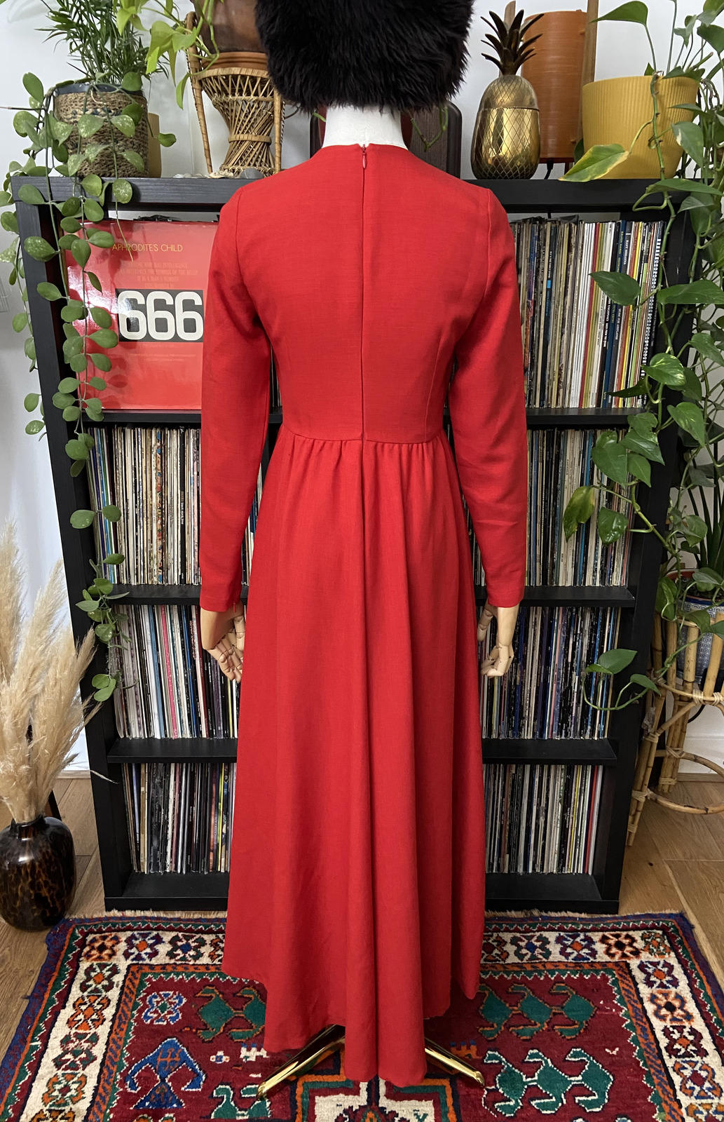Vintage Style Red Black Embroidered Maxi Dress