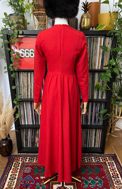 Vintage Style Red Black Embroidered Maxi Dress