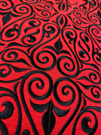 Vintage Style Red Black Embroidered Maxi Dress