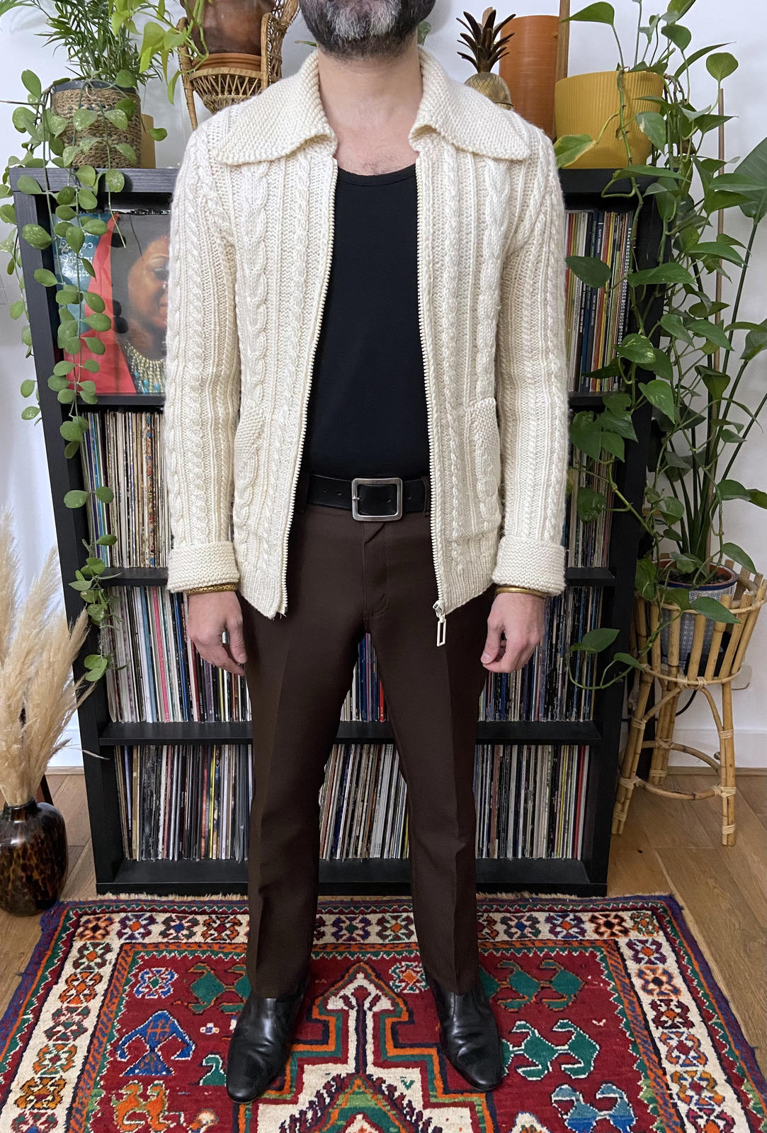 Vintage 1970s Cream Chunky Knit Cardigan