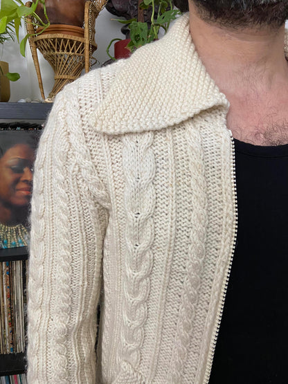 Vintage 1970s Cream Chunky Knit Cardigan