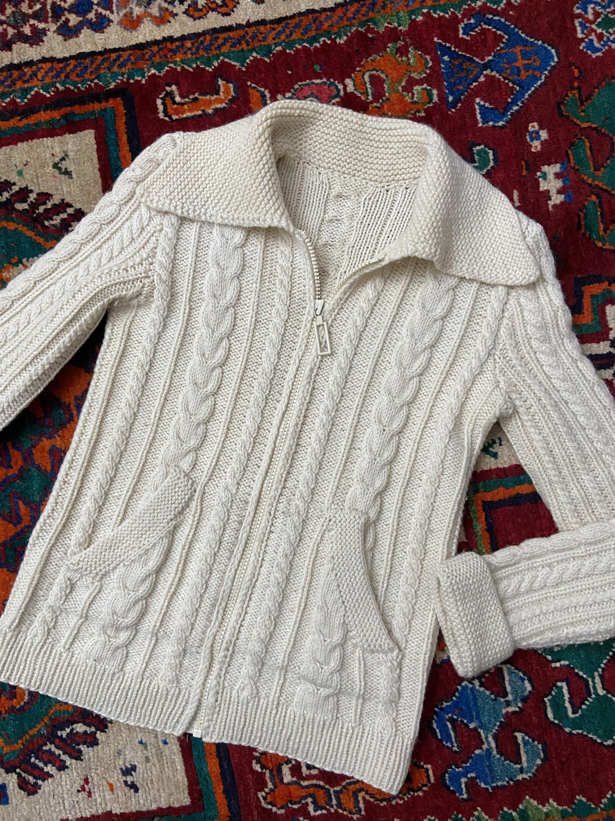 Vintage 1970s Cream Chunky Knit Cardigan