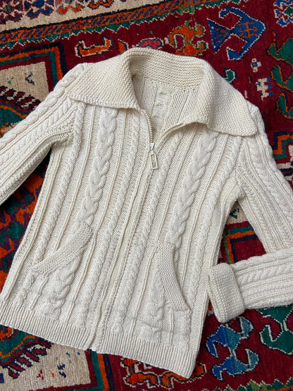 Vintage 1970s Cream Chunky Knit Cardigan