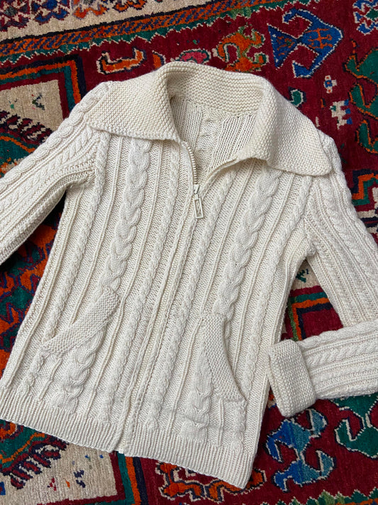 Vintage 1970s Cream Chunky Knit Cardigan