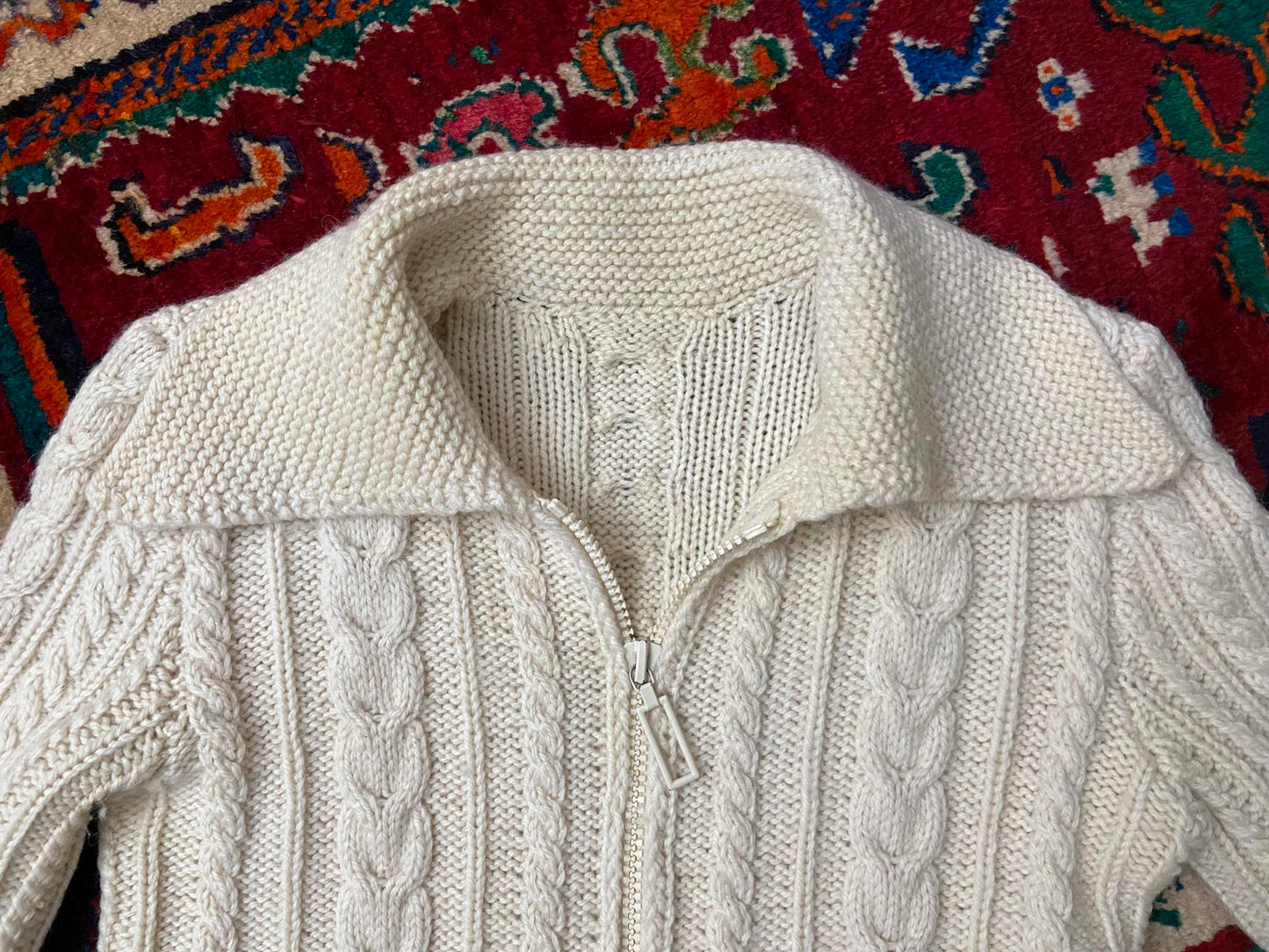 Vintage 1970s Cream Chunky Knit Cardigan
