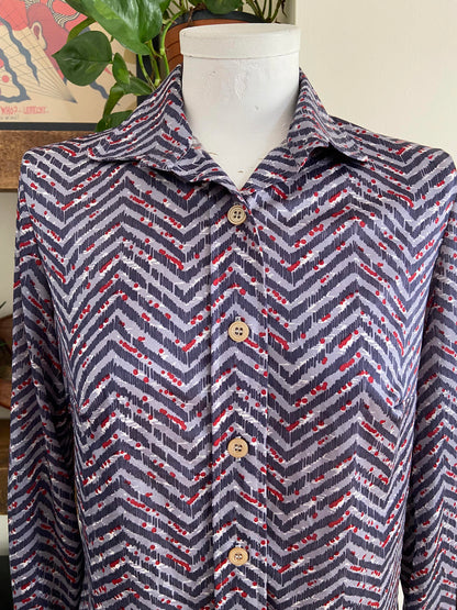 Vintage 1970s Grey Zig Zag Jersey Shirt