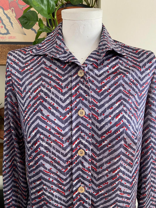 Vintage 1970s Grey Zig Zag Jersey Shirt