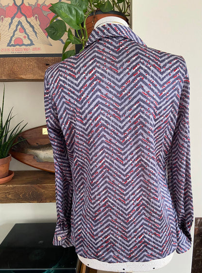 Vintage 1970s Grey Zig Zag Jersey Shirt