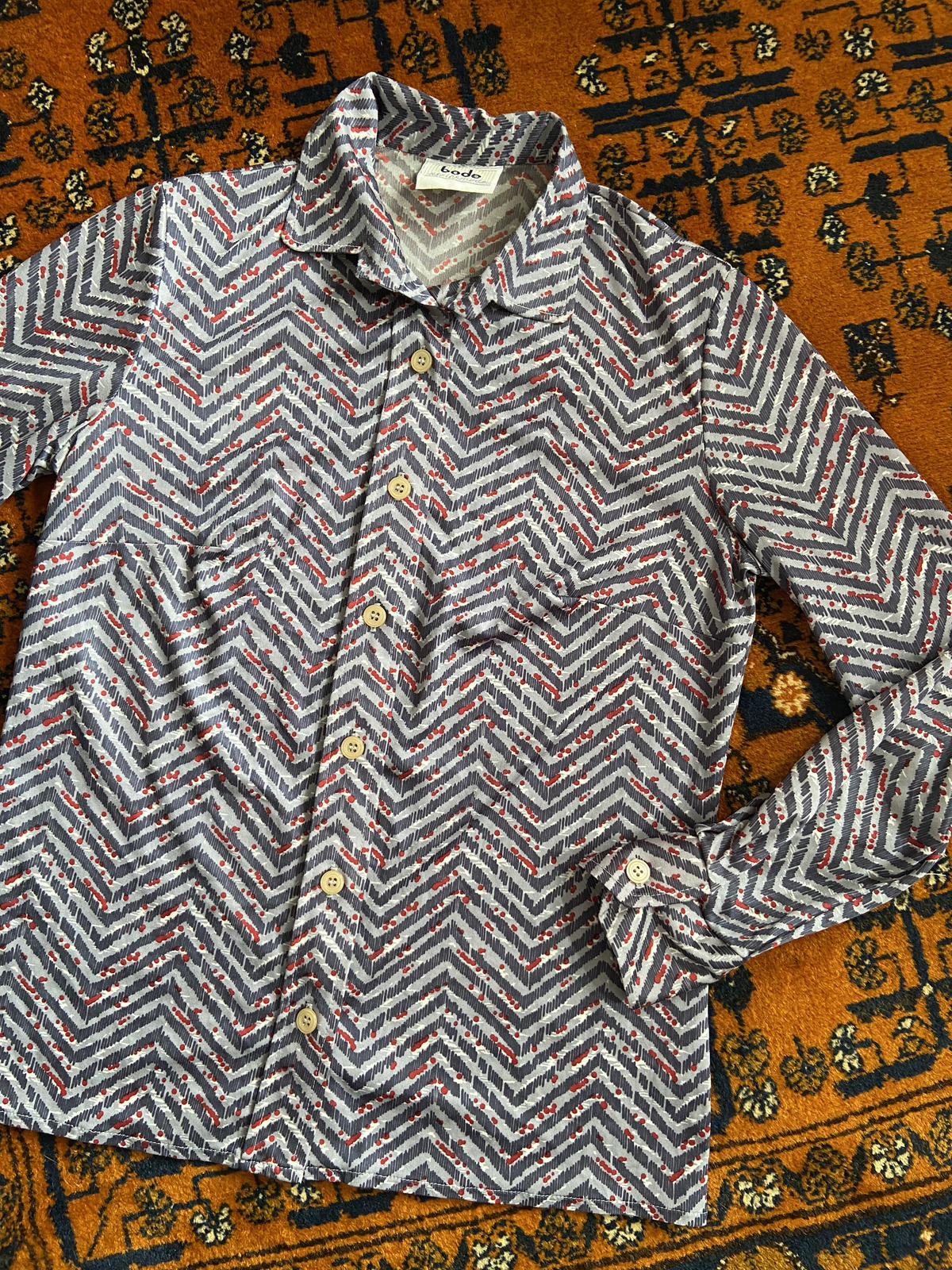 Vintage 1970s Grey Zig Zag Jersey Shirt
