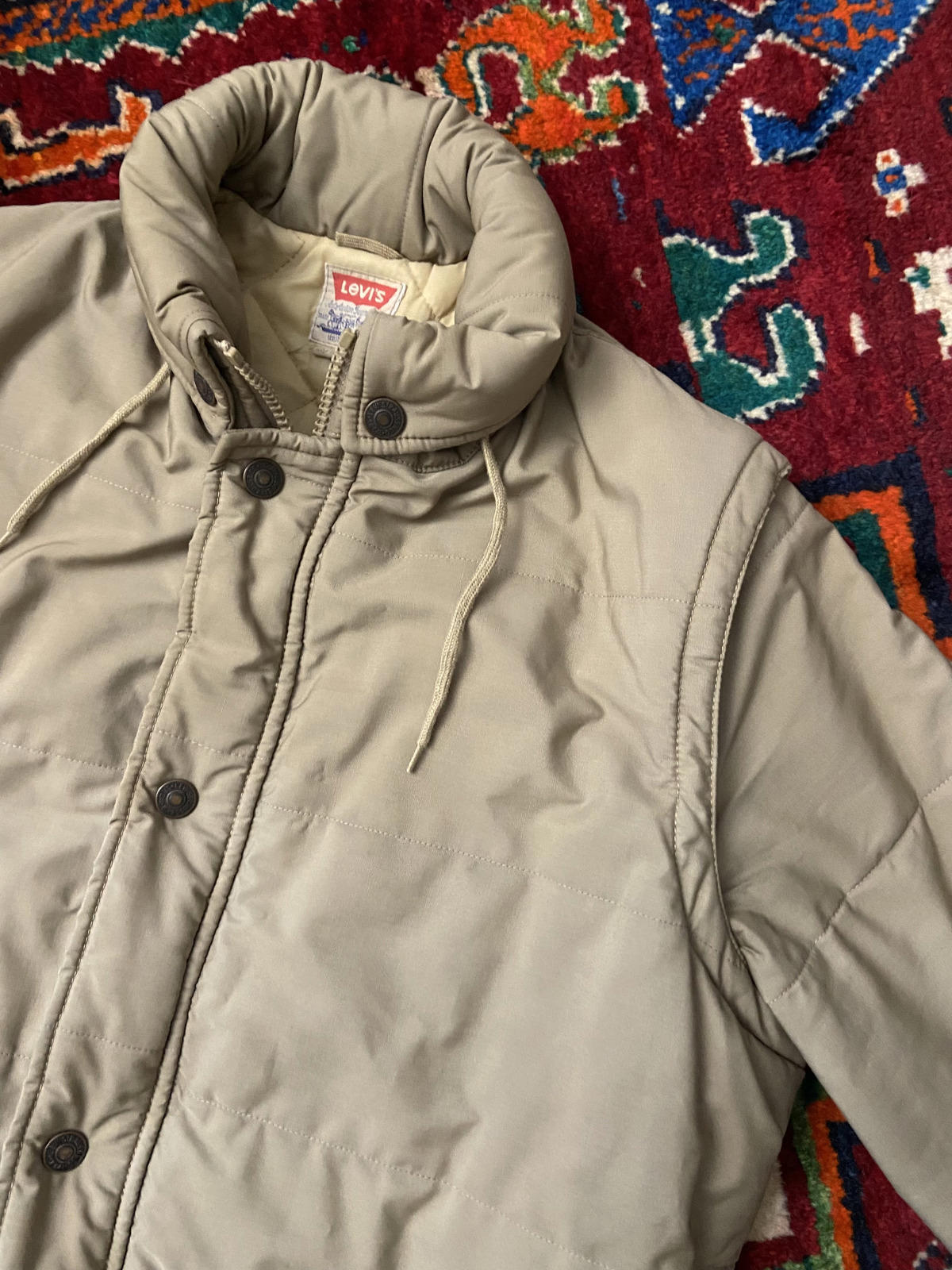 Vintage 1970s Levi's White Tab Quilted Jacket With Removable Sleeves