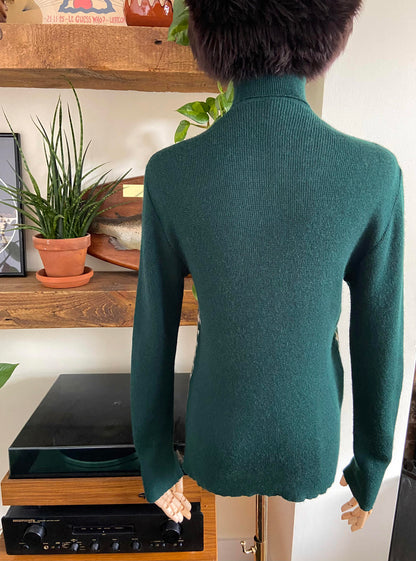 Vintage 1970s Green Houndstooth Turtleneck Jumper