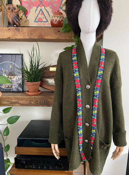 Vintage Dolce & Gabbana Olive Embroidered Trim Cardigan