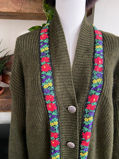 Vintage Dolce & Gabbana Olive Embroidered Trim Cardigan