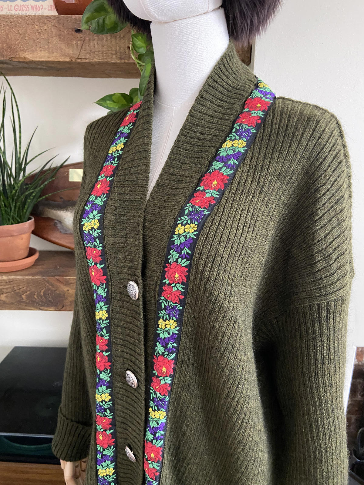 Vintage Dolce & Gabbana Olive Embroidered Trim Cardigan