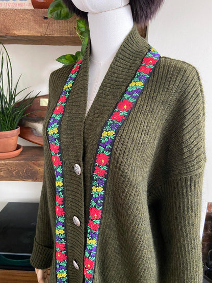 Vintage Dolce & Gabbana Olive Embroidered Trim Cardigan